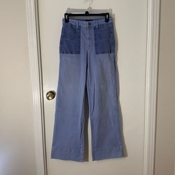 J. Crew EUC blue chino patch pocket high waisted wide leg pants Size 00 - Picture 1 of 7
